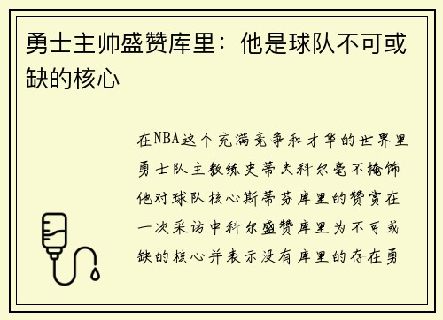勇士主帅盛赞库里:他是球队不可或缺的核心